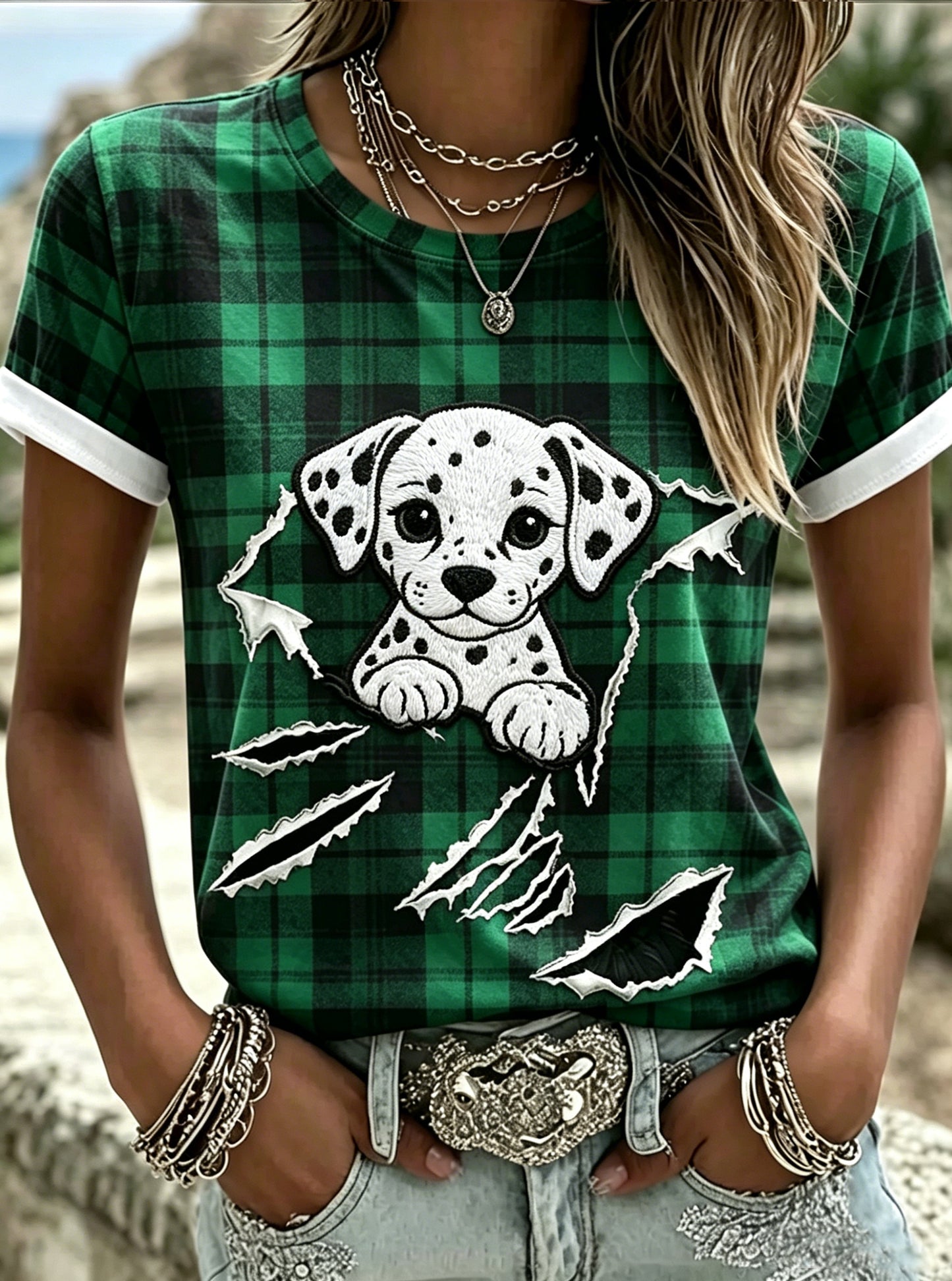 Camiseta feminina de manga curta, solta, com estampa animal, estilo vintage