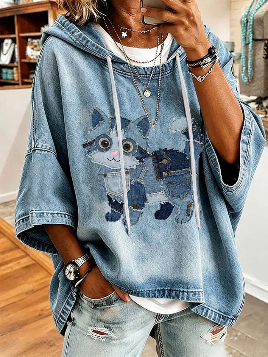 Blusa casual feminina com estampa de gato fofa
