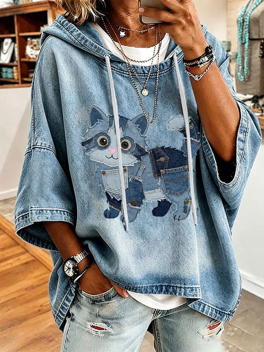 Blusa casual feminina com estampa de gato fofa