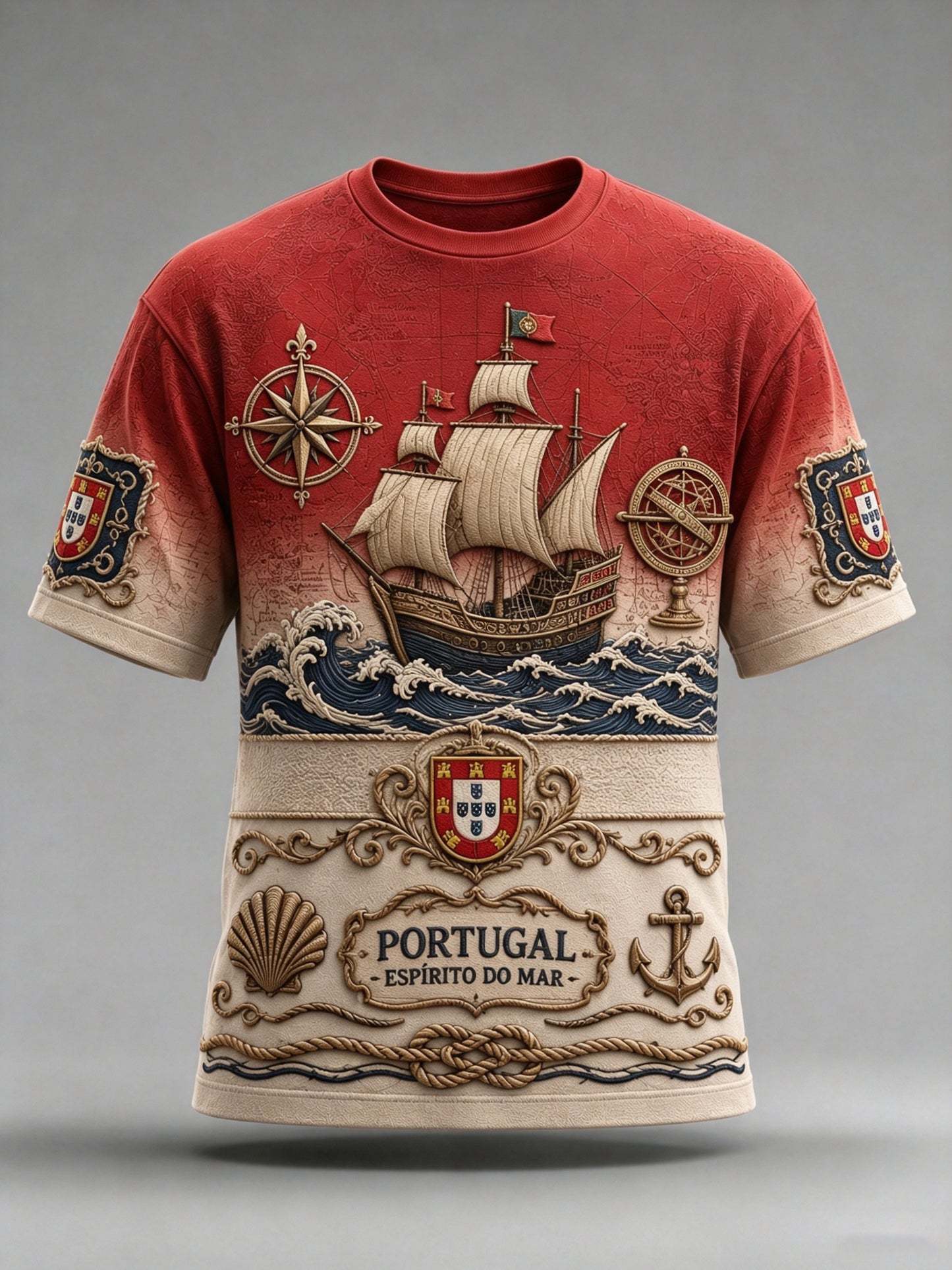 Camiseta com estampa artística masculina temática de espírito náutico português