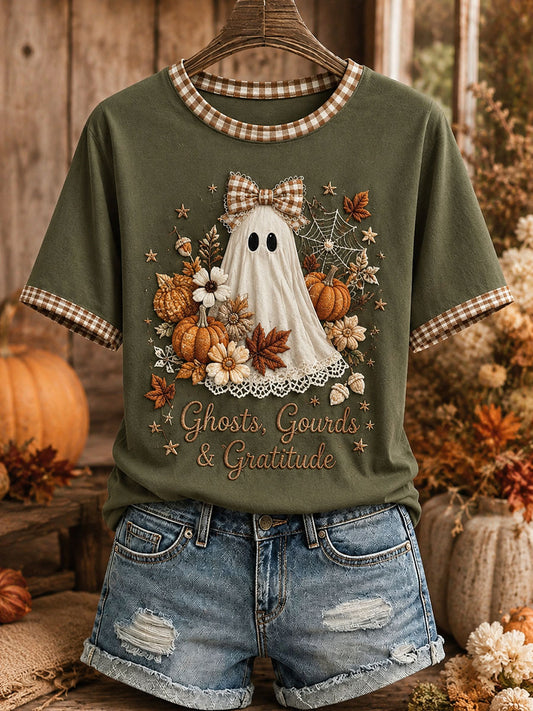 T-shirt bonito do Patchwork do fantasma das mulheres