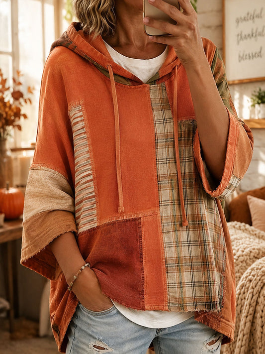 Moletom com Capuz Feminino de Outono com Estampa em Patchwork