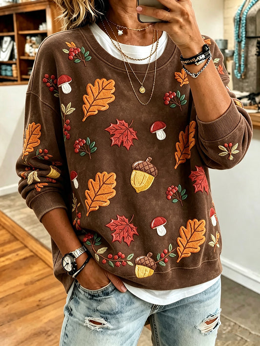Elemento floral planta de outono feminino impresso moletom casual