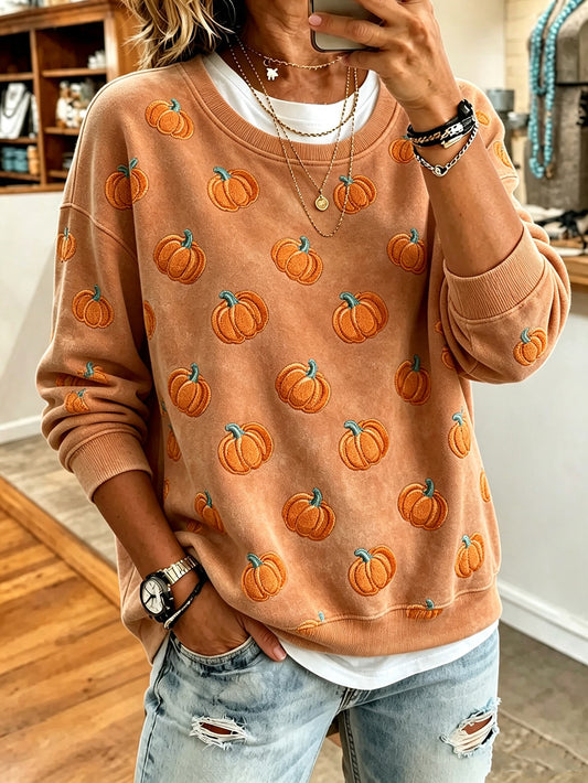 Padrão de abóbora outono feminino impresso moletom casual