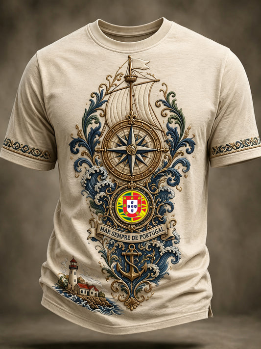 Camiseta com estampa artística masculina temática de espírito náutico português