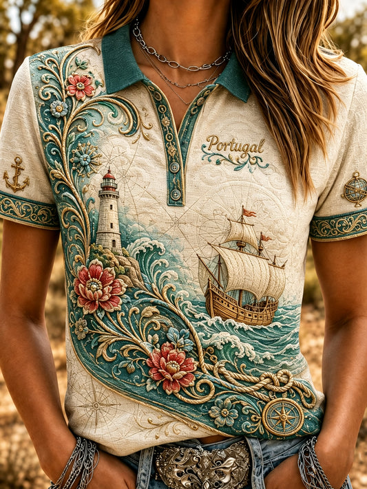 Mulheres do espírito náutico Português-temático Art Print Polo Shirt
