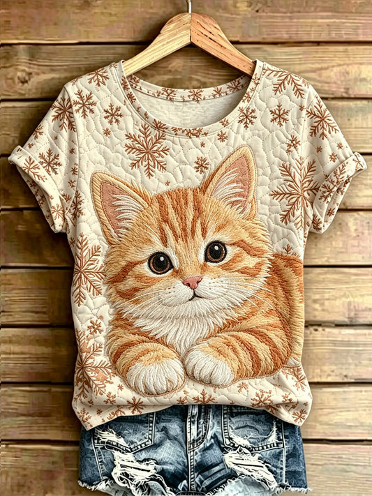 Camiseta feminina de manga curta, soltinha, estampada com arte de animais, estilo vintage e moderno