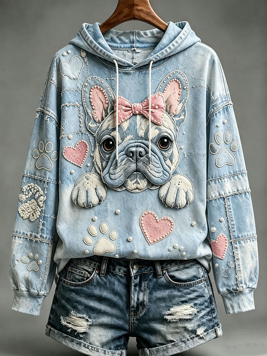 Hoodie do buldogue francês do arco rosa das mulheres