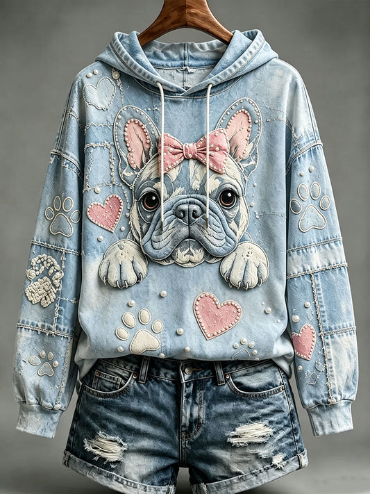 Hoodie do buldogue francês do arco rosa das mulheres