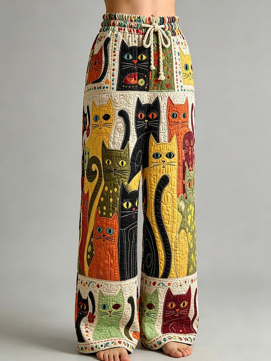 Calças de impressão arte gato animal feminino