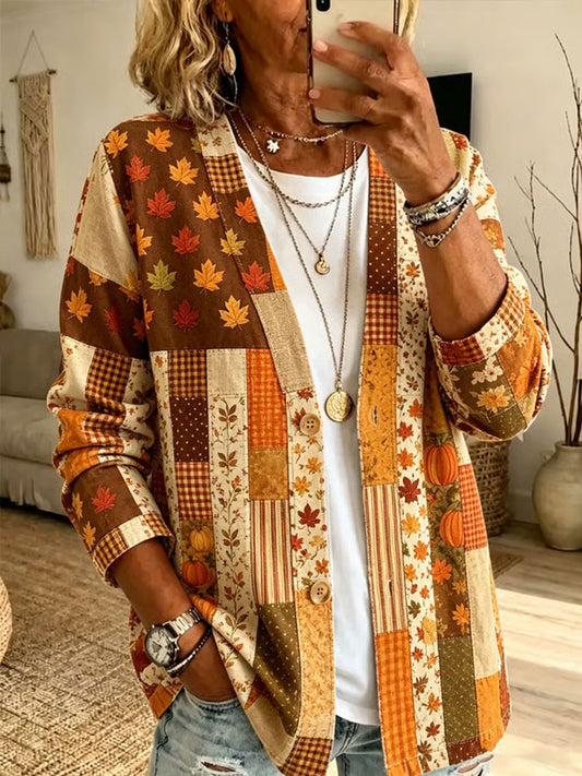 Cardigã de Outono em Patchwork para Mulheres