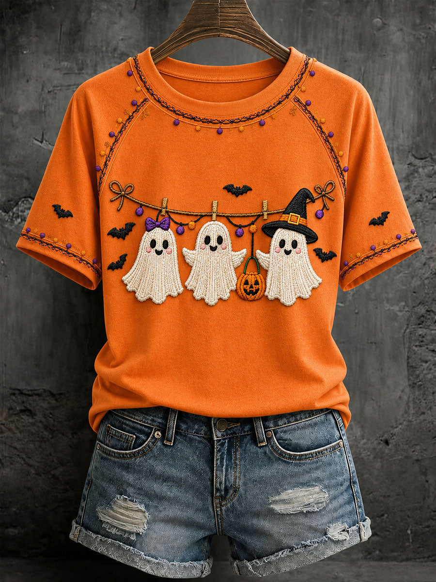 Camiseta Casual com Estampa de Fantasmas para Mulheres
