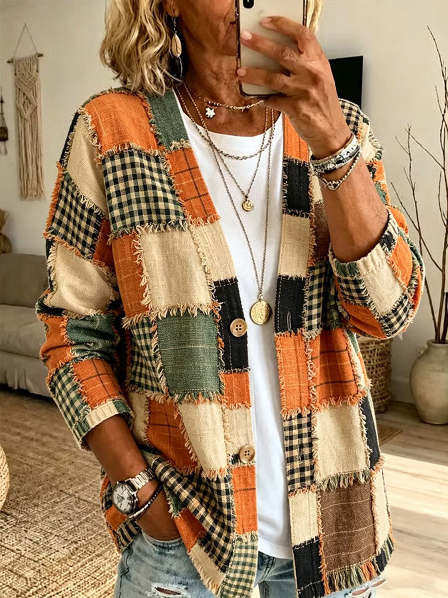 Cardigan de retaldos outono feminino