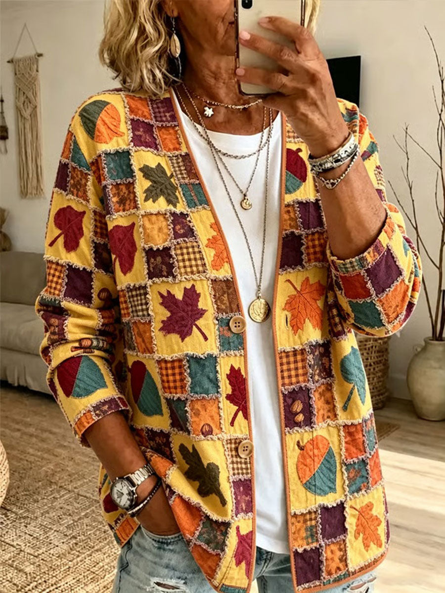 Cardigã de Outono em Patchwork para Mulheres