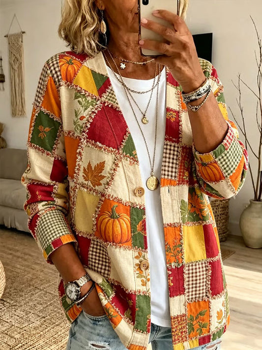 Cardigã de Outono em Patchwork para Mulheres