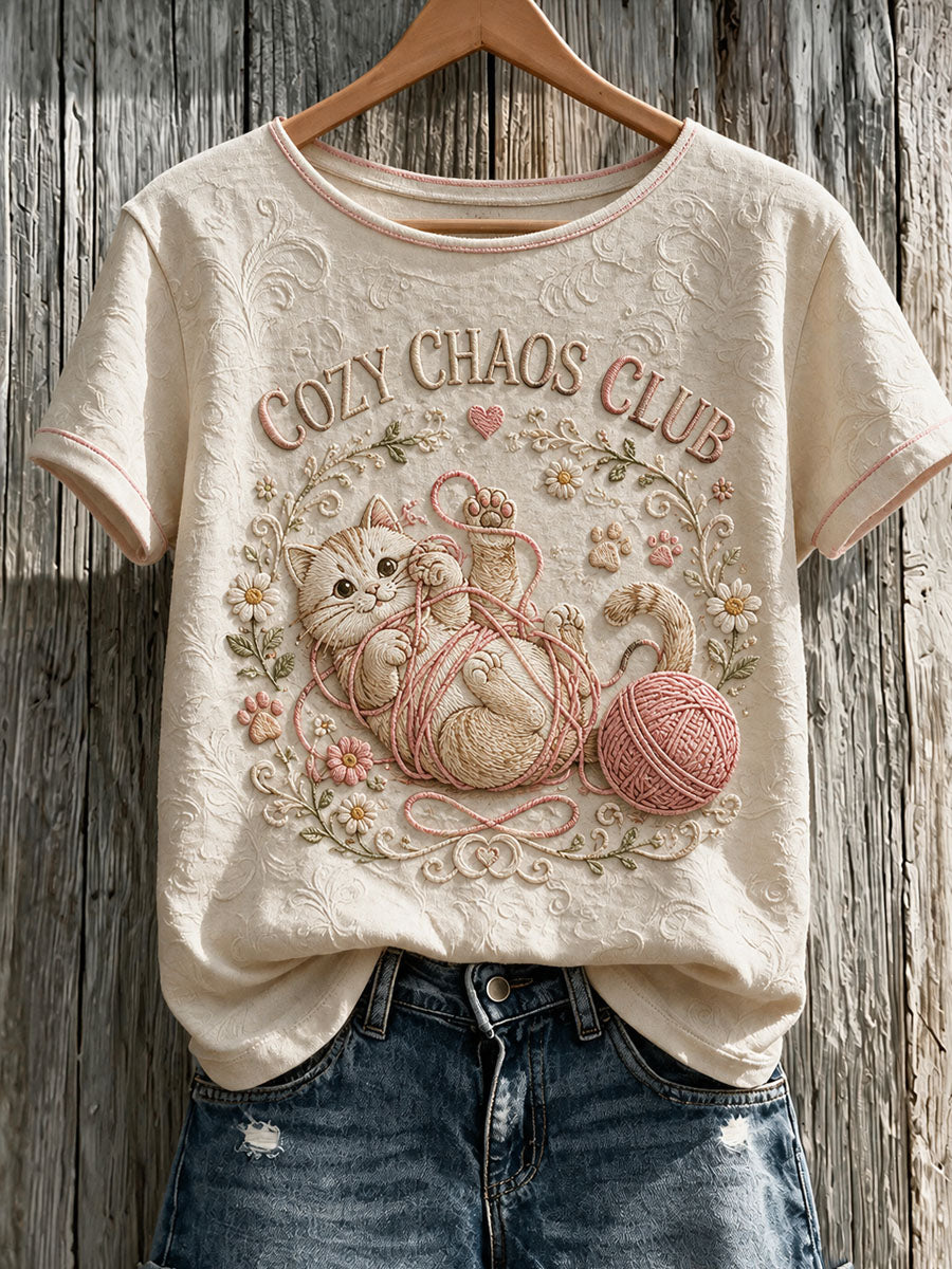 Camiseta casual de manga curta estampada para o Dia dos Amantes dos Gatos, feminina