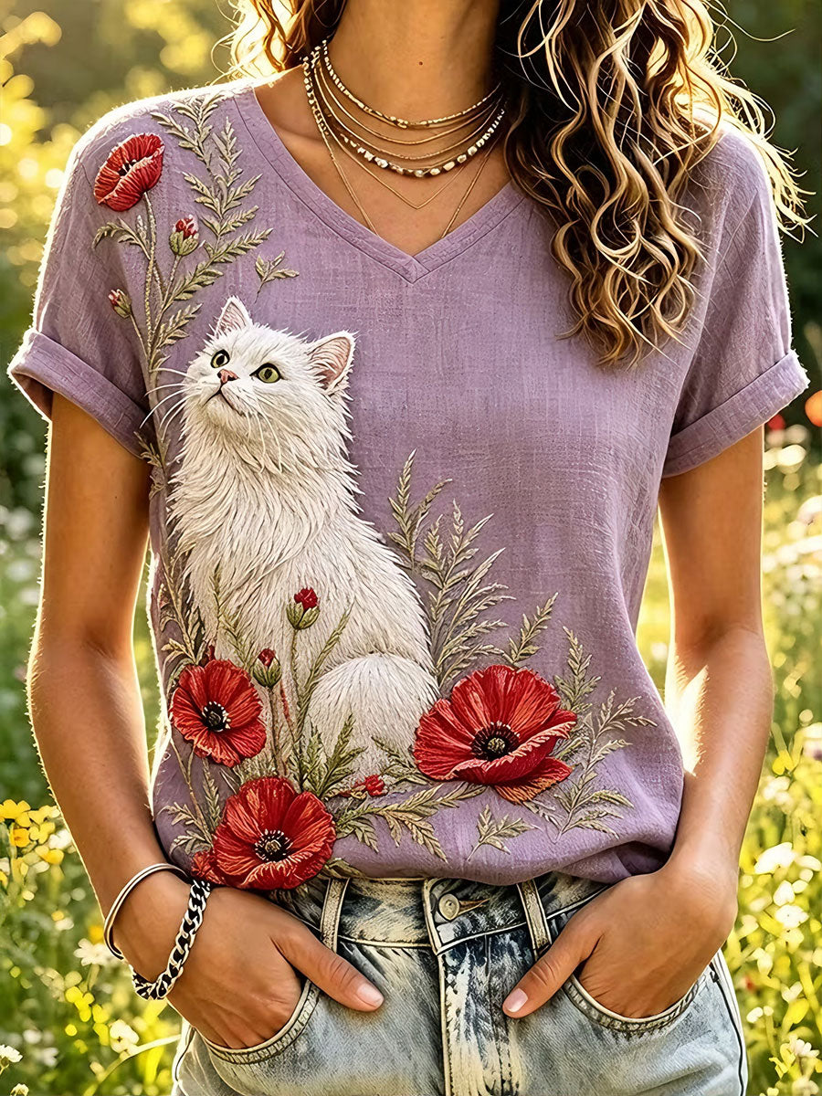 Top elegante de algodão e linho feminino