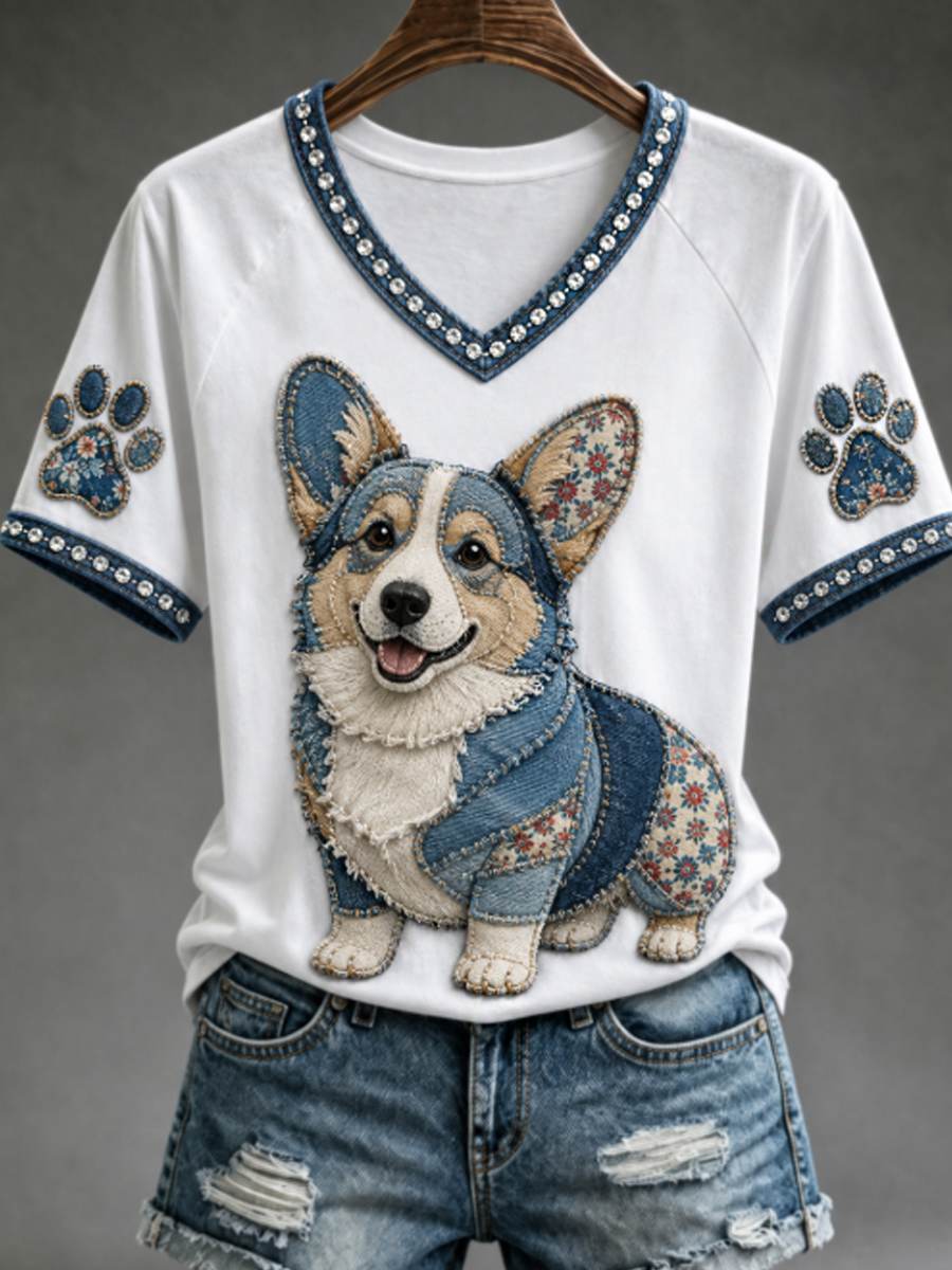 Camiseta feminina de gola V, com ombro à mostra e mangas curtas