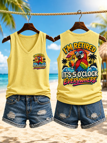 Estou aposentado das mulheres É 5 horas Everywhere Parrot Print Casual Vest