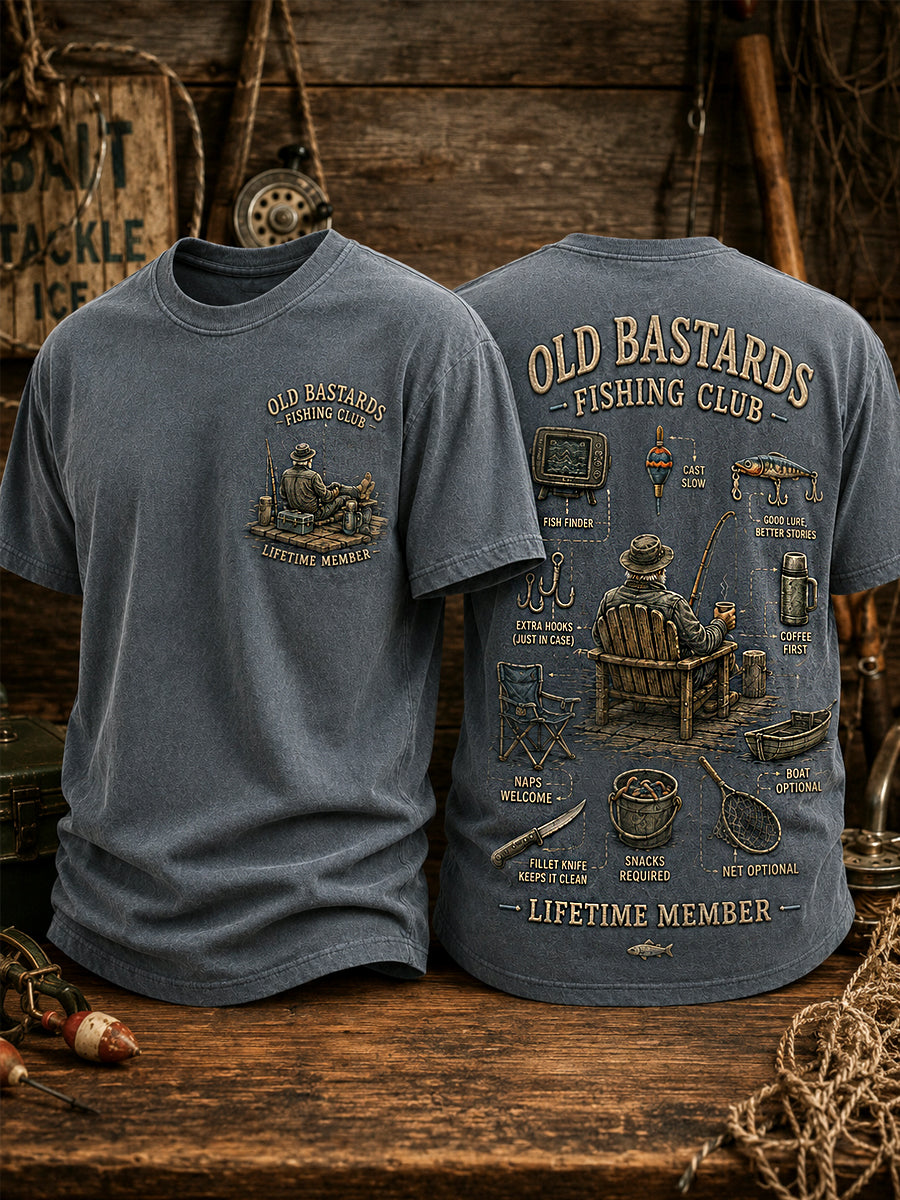 Engraçado velho bastardos pesca clube vitalício membro imprimir Casual Tee dos homens