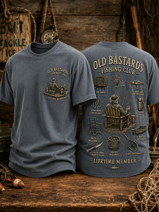 Engraçado velho bastardos pesca clube vitalício membro imprimir Casual Tee dos homens