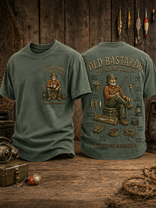 Camiseta casual com estampa de membro vitalício do Clube de Pesca dos Velhos Canalhas Engraçados