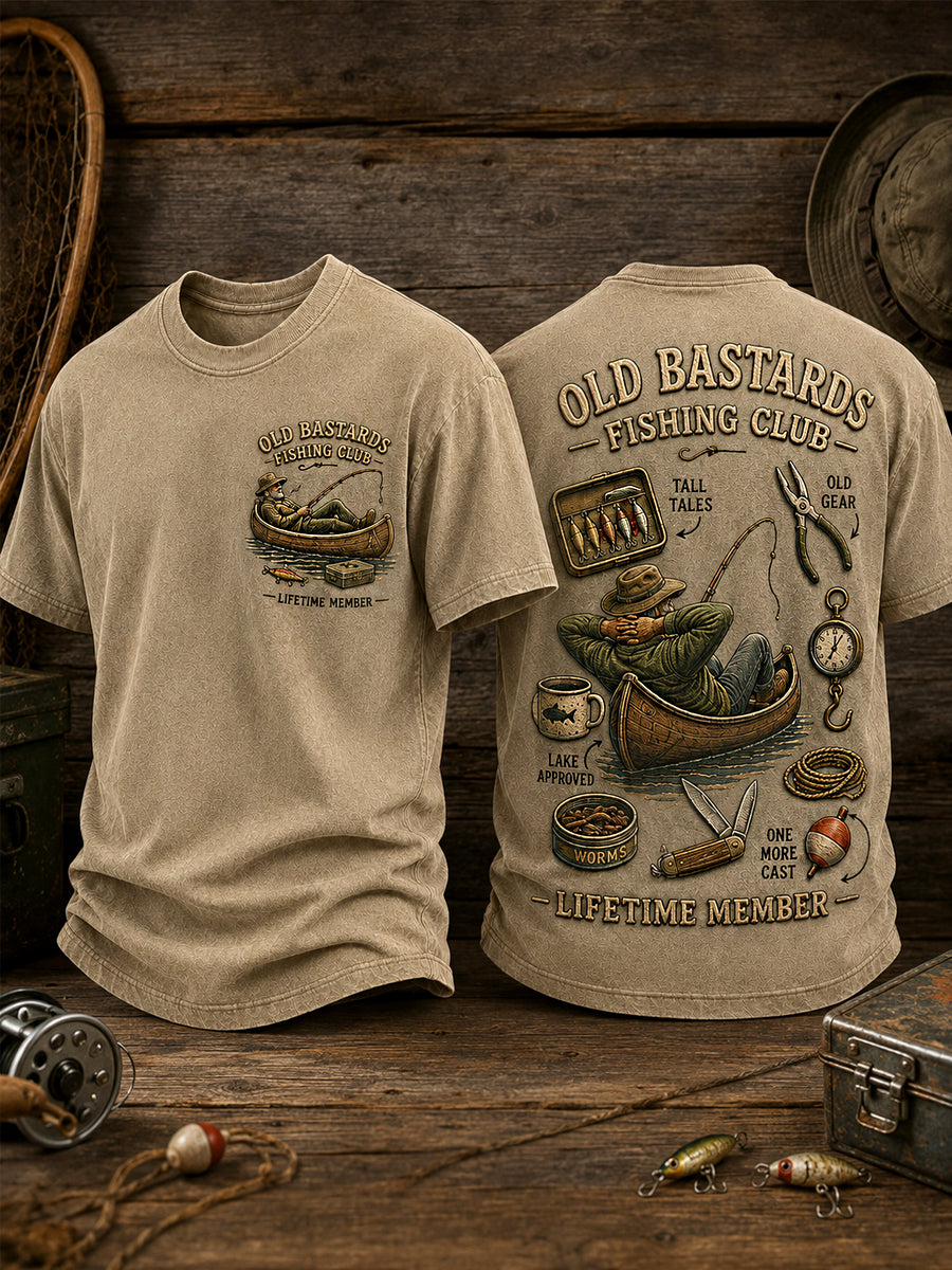 Camiseta casual com estampa de membro vitalício do Clube de Pesca dos Velhos Canalhas Engraçados