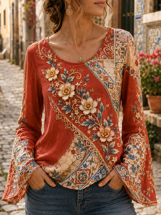 Blusa com Estampa Artística de Elemento Cultural Português em Porcelana e Diamantes para Mulheres