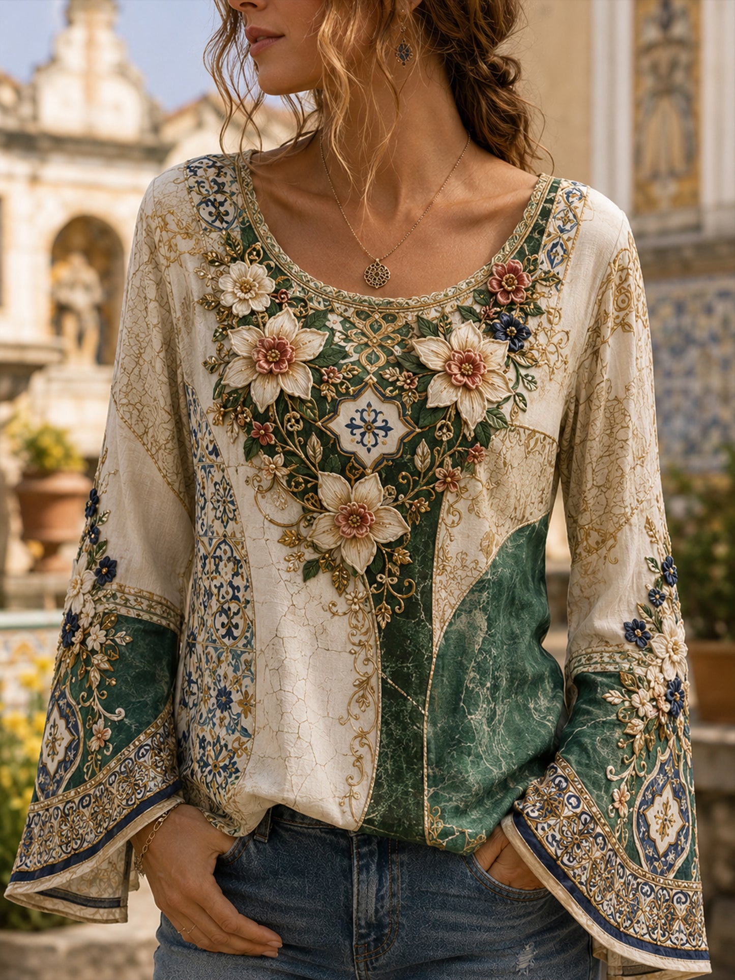 Diamante Porcelana Portuguesa Feminina Elemento Cultural Top de Impressão Artística