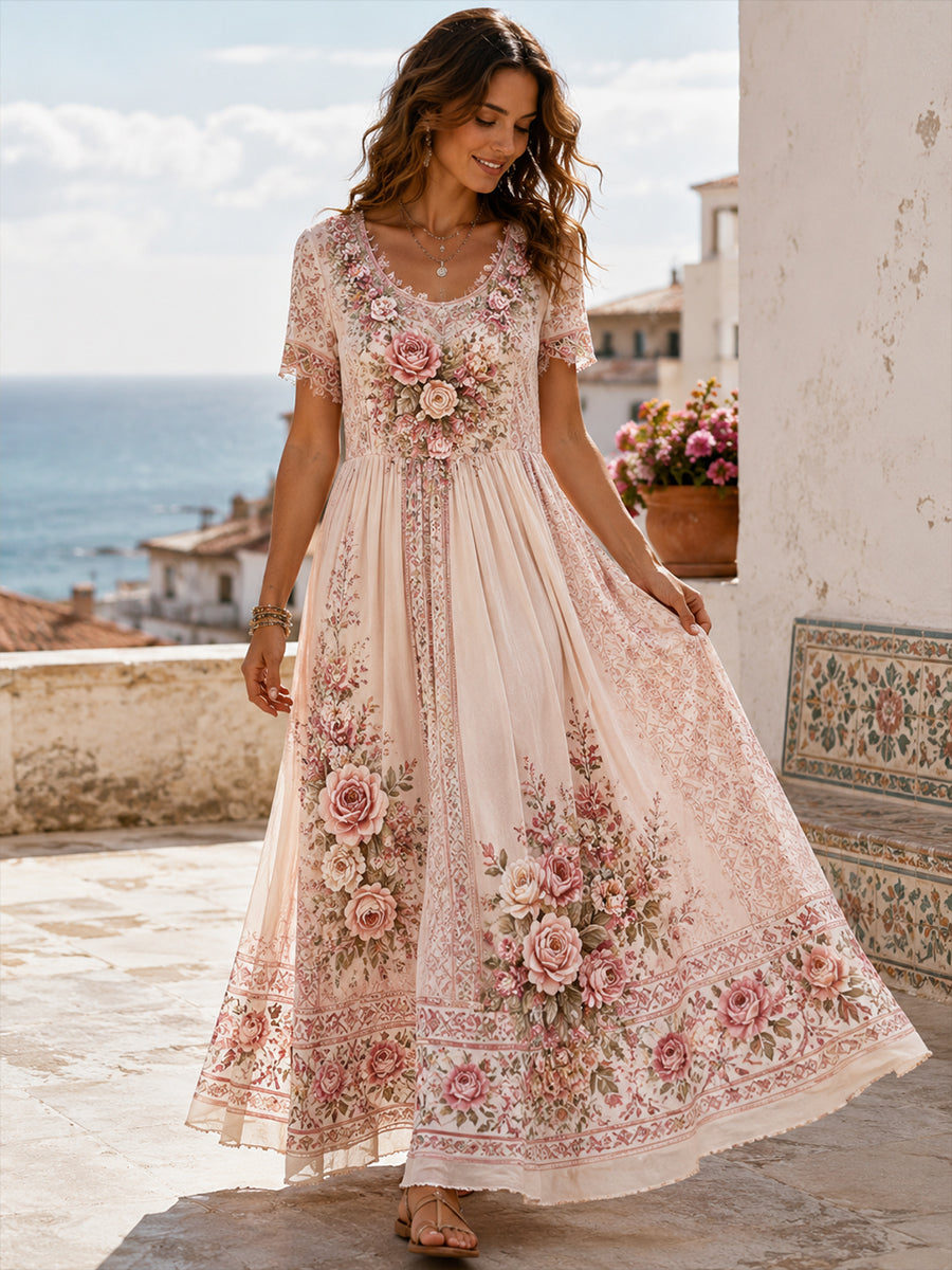 Vestido com Estampa Artística de Elemento Cultural de Azulejos Portugueses para Mulheres
