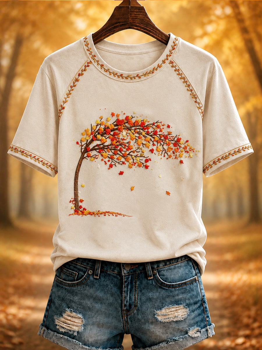 T-shirt impresso do outono das mulheres