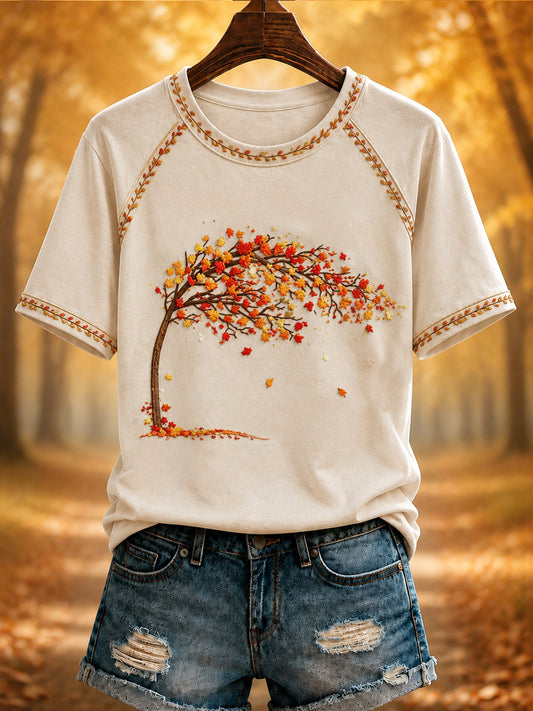 T-shirt impresso do outono das mulheres