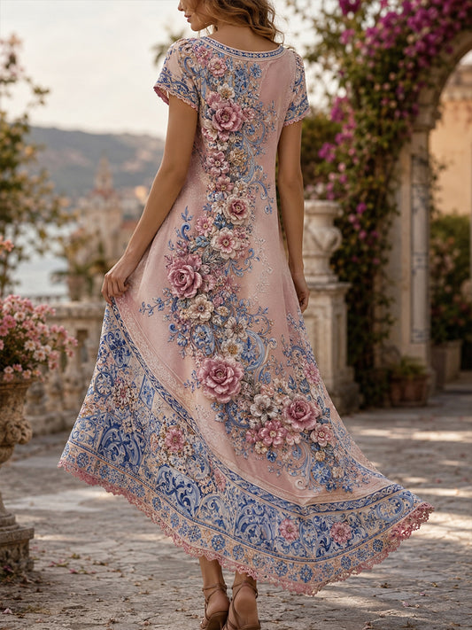 Vestido com Estampa Artística de Elemento Cultural de Azulejos Portugueses para Mulheres