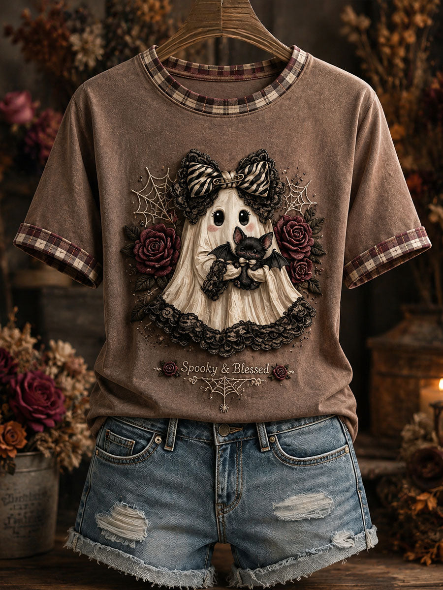 T-shirt bonito do Patchwork do fantasma das mulheres