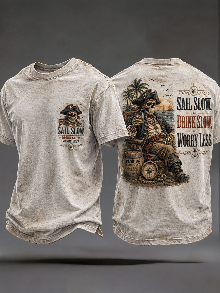 Camisetas masculinas "Sail Slow Drink Slow Worry Less"