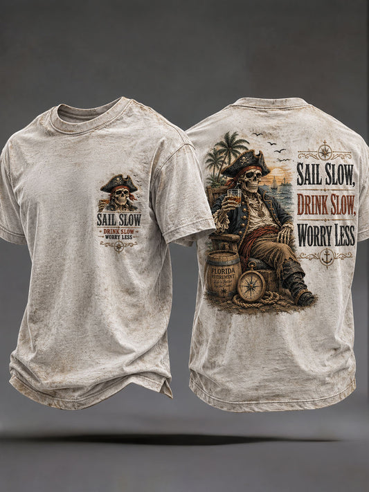 Camisetas masculinas "Sail Slow Drink Slow Worry Less"