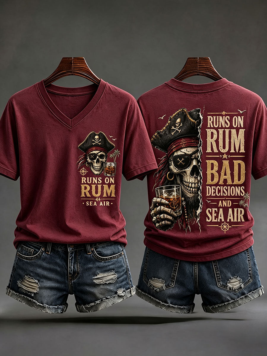 Camisetas em V-Neck 'funciona com rum, más decisões e ar marinho 'das mulheres