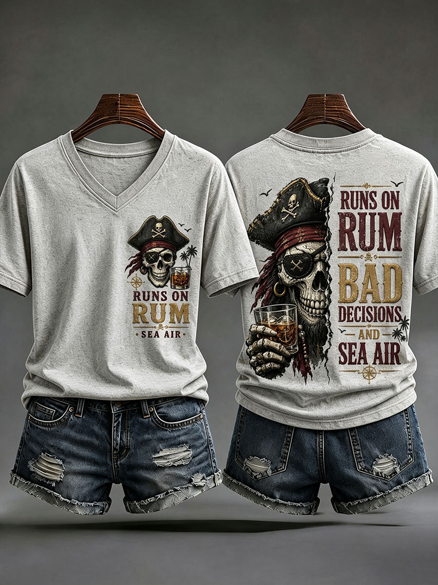 Camisetas em V-Neck 'funciona com rum, más decisões e ar marinho 'das mulheres