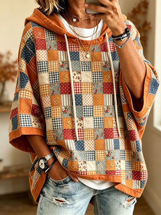 Patchwork Floral Vintage do mulheres imprimir Hoodie de manga curta acolhedor