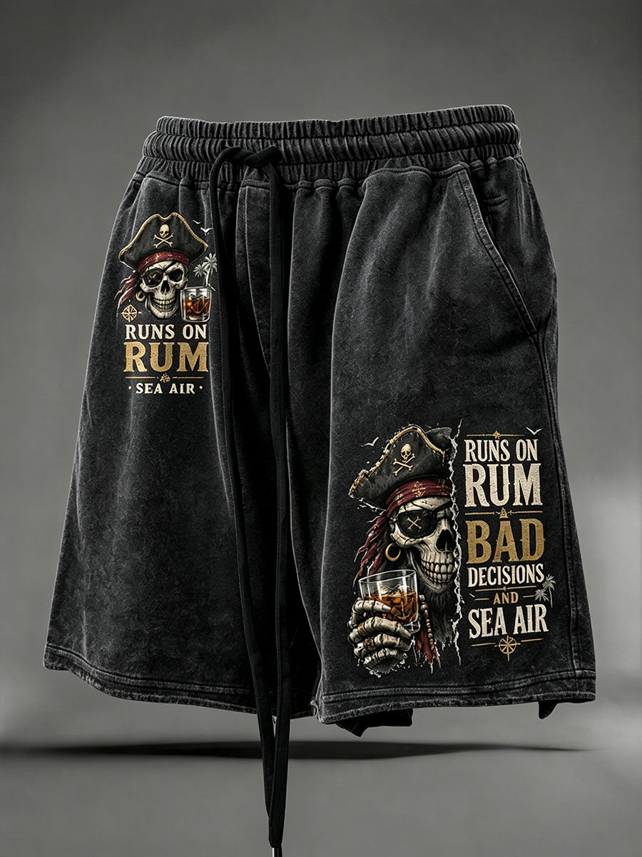 Shorts masculinos "Corre em rum, más decisões e ar do mar"