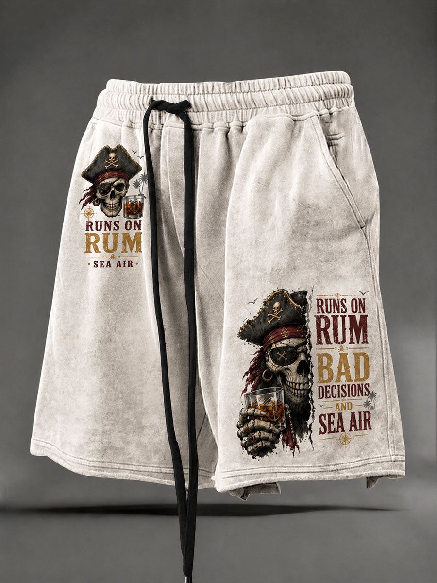Shorts masculinos "Corre em rum, más decisões e ar do mar"