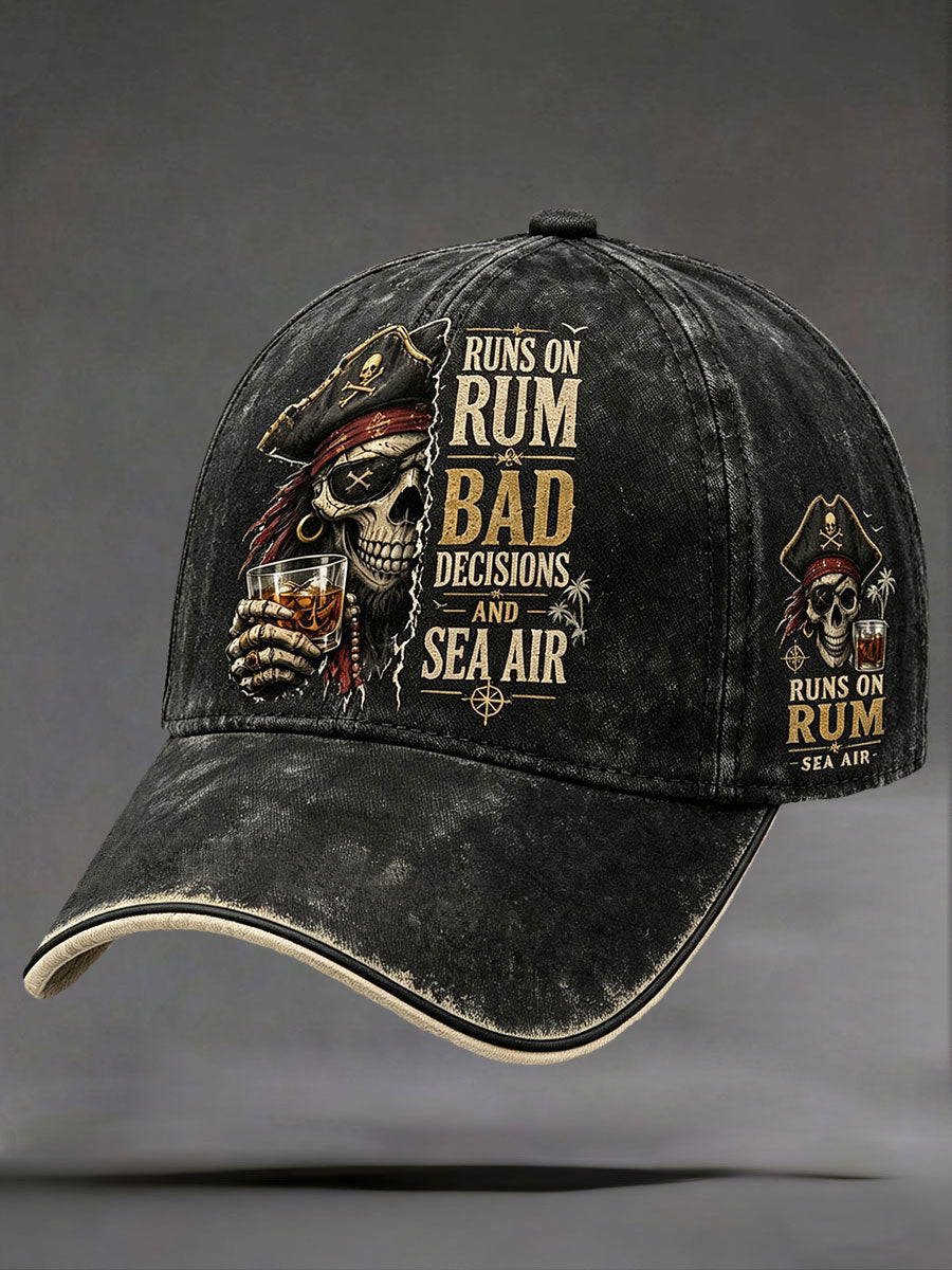 "Funciona com rum, más decisões e ar do mar" Unisex Vintage Hats