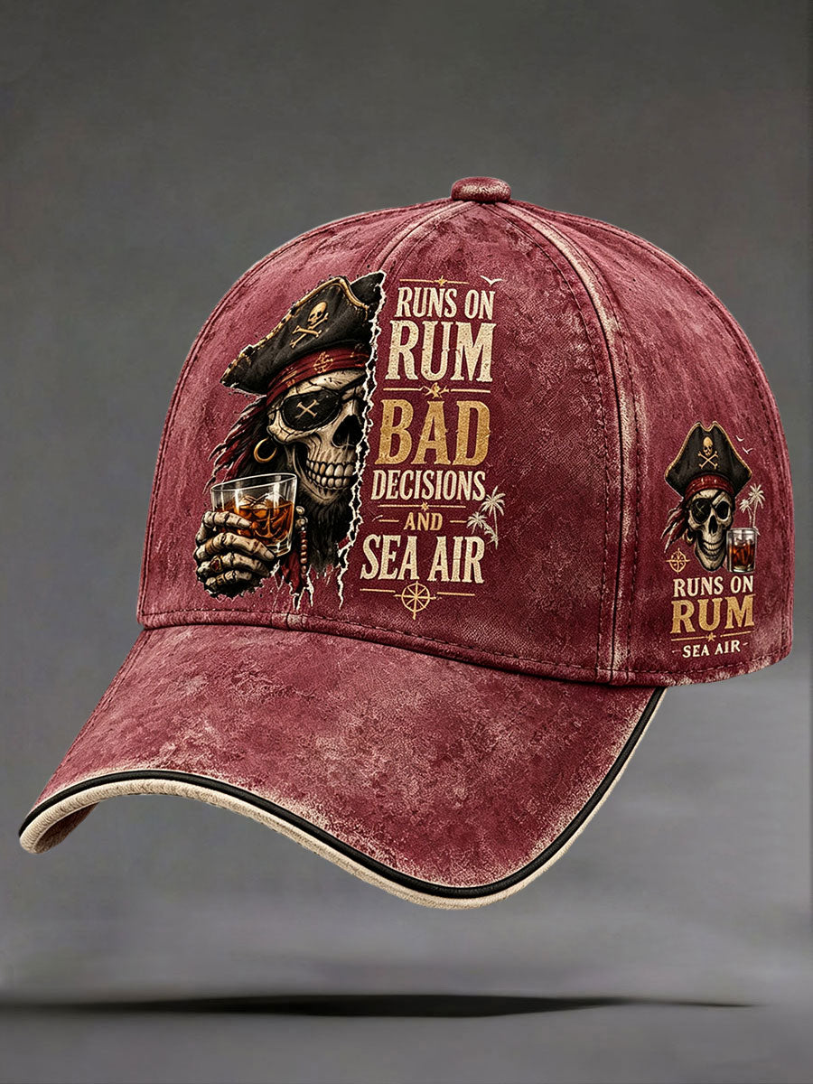 "Funciona com rum, más decisões e ar do mar" Unisex Vintage Hats