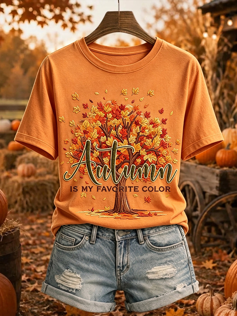 Outono das mulheres é a minha cor favorita impressão t-shirt de manga curta