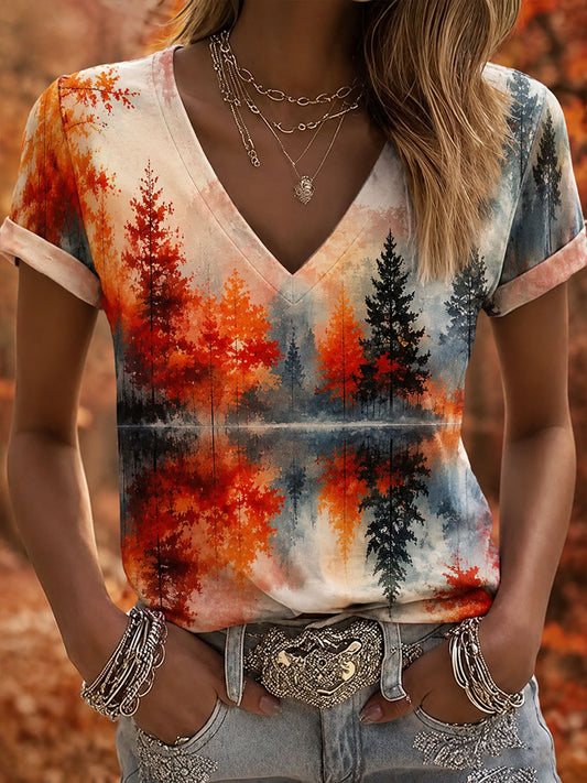 T-shirt de manga curta feminina Autumn Forest
