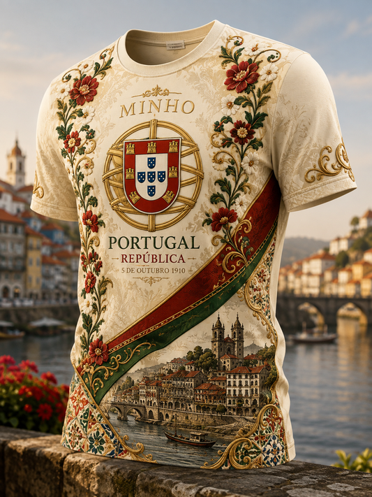 Camiseta masculina de mangas curtas do Dia do Aniversário da República de Portugal