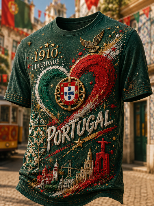 Camiseta masculina de mangas curtas do Dia do Aniversário da República de Portugal
