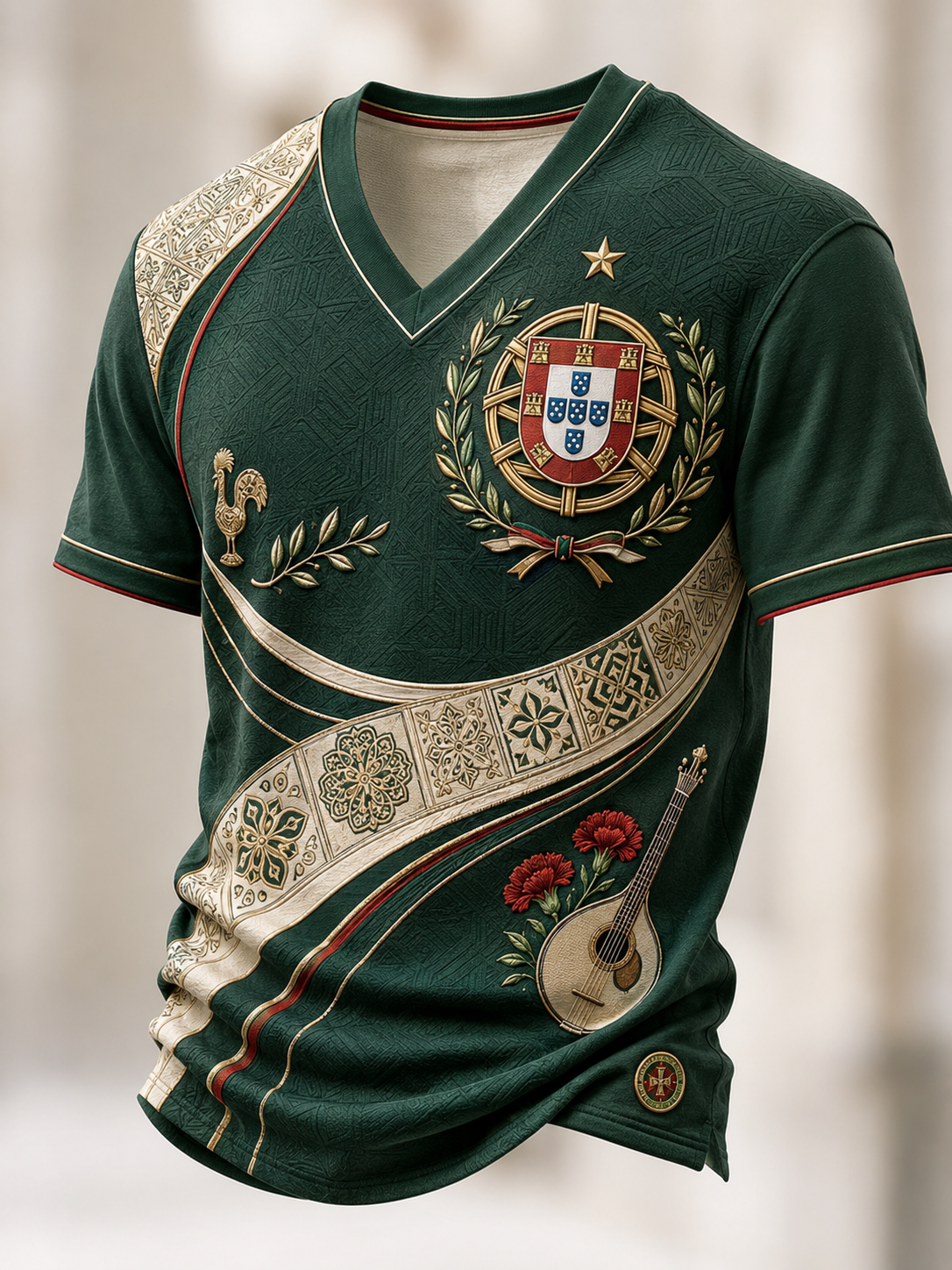 Camiseta com Gola em V Masculina do Dia do Aniversário da República de Portugal