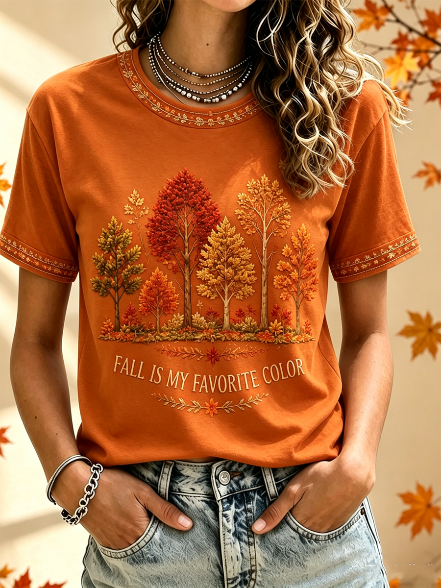 Camiseta de manga curta “O Outono das Mulheres É a Minha Cor Preferida”