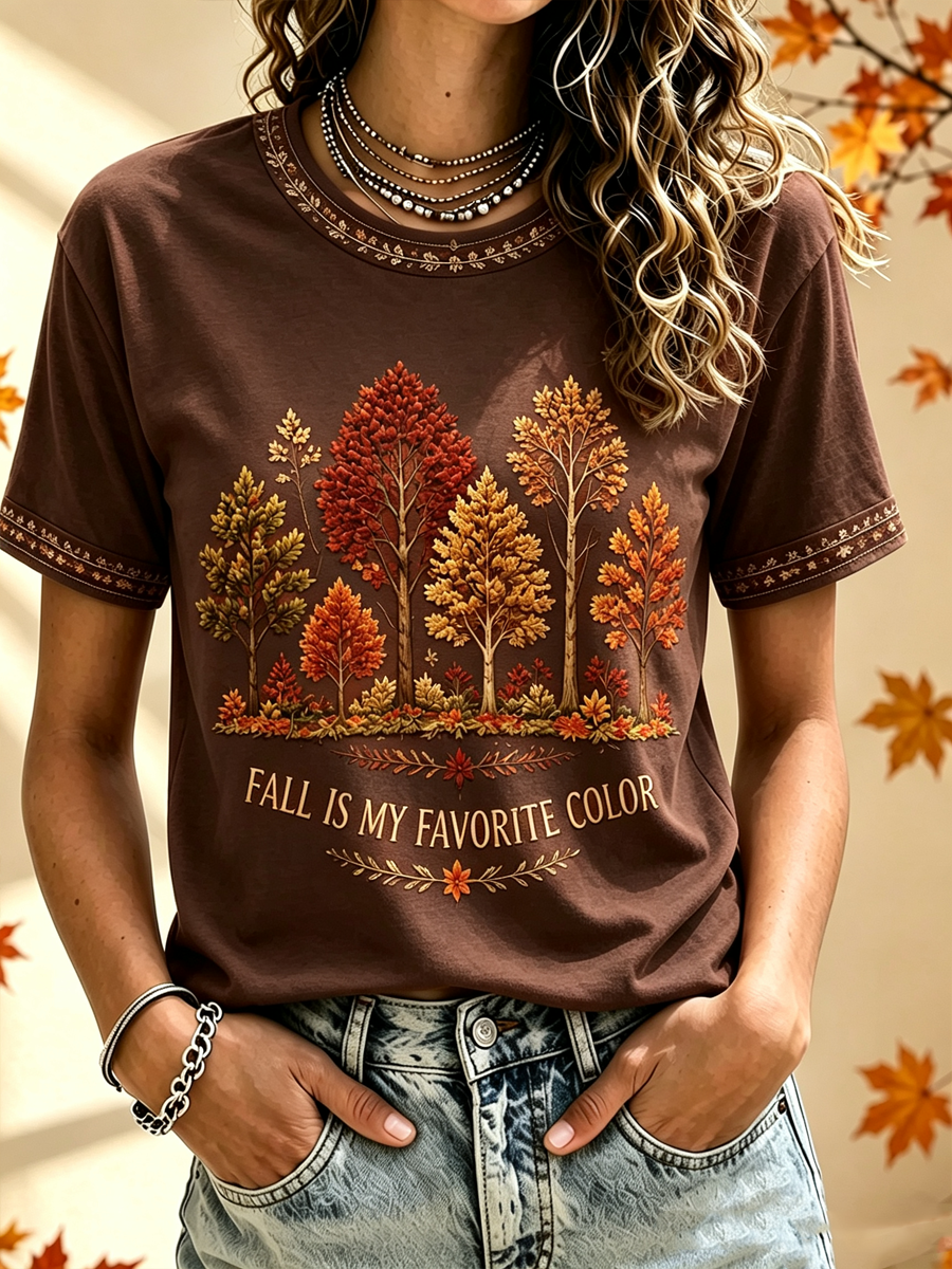 Camiseta de manga curta “O Outono das Mulheres É a Minha Cor Preferida”